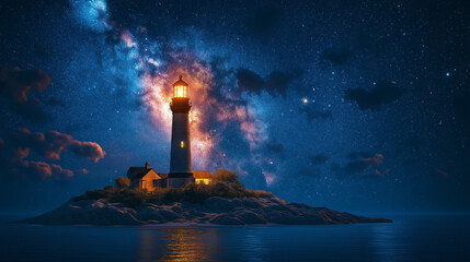 Fototapeta premium Lighthouse on a small island in the middle of the ocean