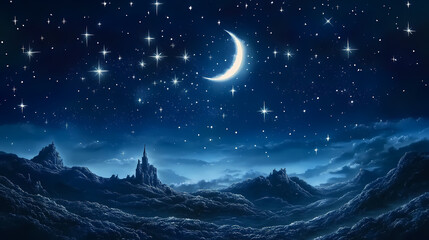 Stars twinkling in the night sky, night backgrounds in astronomy. Airbrush Art. Illustration