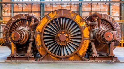 Fototapeta premium Rusty Industrial Turbine Blades in a Brick Factory