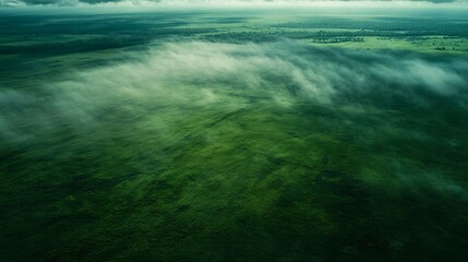 Fototapeta premium Aerial View of a Lush Green Forest Covered in Mist