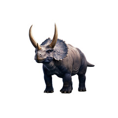 Obraz premium Triceratops walking with its horns and frill, showing its muscular body, on a transparent background