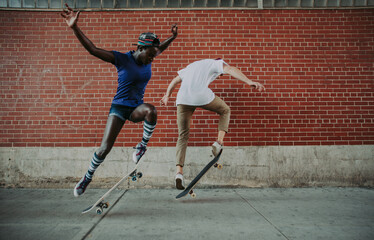 Couple of skateboarders in New york