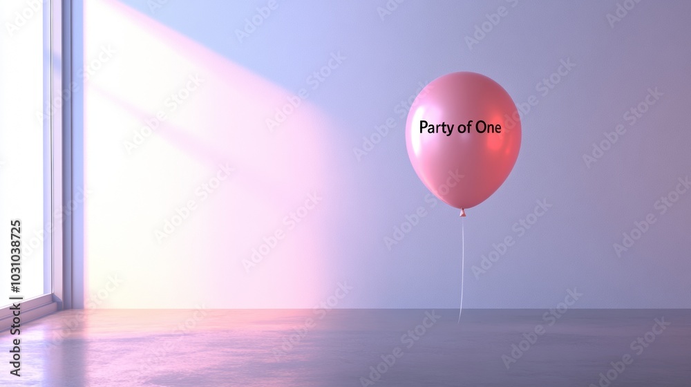 Wall mural a red balloon with the word party on it is floating in a room