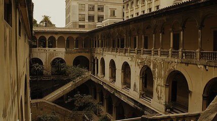Fototapeta premium Arched Courtyard of a Historic Building