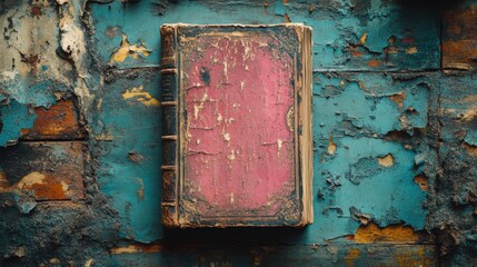An ancient, worn book with a cracked cover lies on an aged, rustic surface, evoking a sense of history, mystery, and timeless stories.