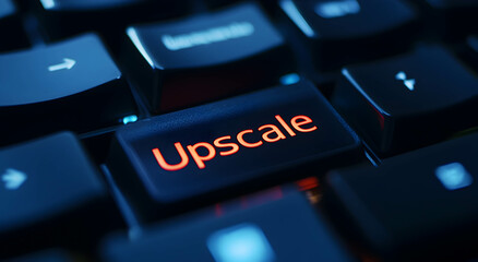 A close-up of the Upscale key on a computer. The concept of computers.
