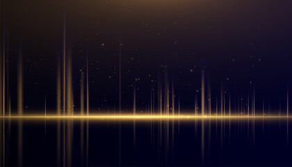 Golden vertical lines of light with glitter shimmering particles for background and overlay. Glowing abstract futuristic shimmering background.	