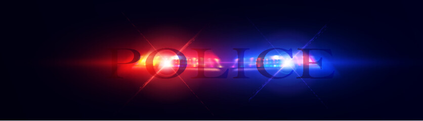 Police LED Red and Blue Flashing Beacons. Emergency Flashing Beacons, Chase Siren and Patrol Car. Vector © MAKSYM