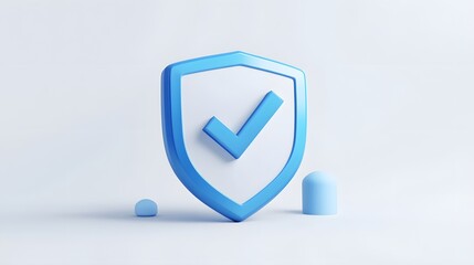 cartoon 3d Icon safety shield check mark perspective . Blue symbol security safety icon. Checkmark in minimalistic style. 3d vector illustration. white background