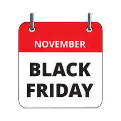 Black friday sign in the shape of a calendar on a white background with copy space