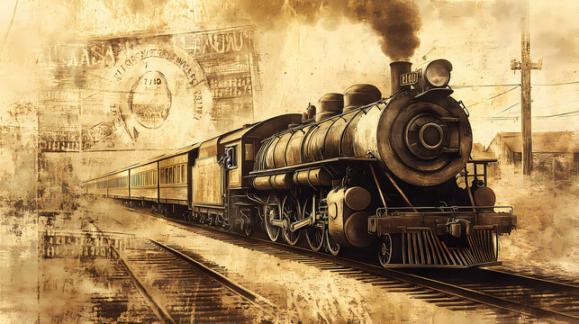 Vintage style illustration oldfashioned train ticket rich details sepia tones nostalgic and historical feel brown and beige palette. Vintage Sepia. Illustration