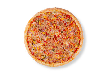 delicious pizza on a white background on white background