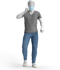 3d rendering of a man wearing a face mask