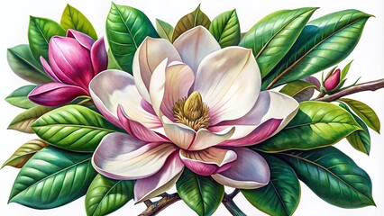 Stunning Magnolia Botanical Illustration - Detailed Floral Art for Nature Lovers and Home Decor Enthusiasts