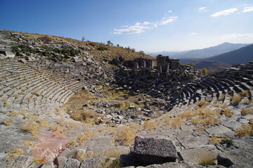 Burdur - Turkiye - October 27 - 2022 : Amphitheatre of Sagalassos ancient city