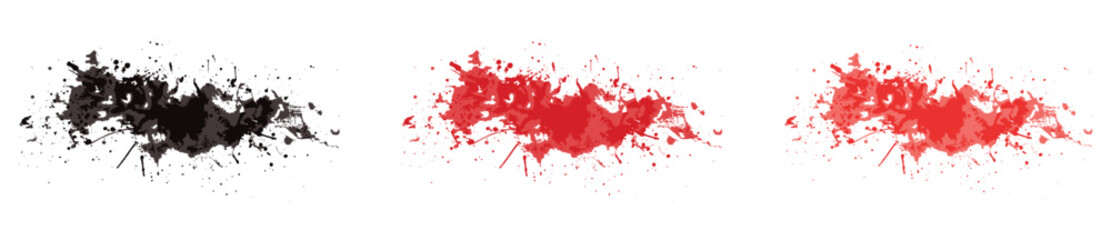 Ink splashes of black and red forming symmetrical mirrored designs for creative expression