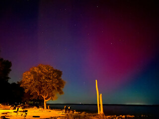 Red colored Northern Lights over Chesapeake Bay in Lusby, MD, USA