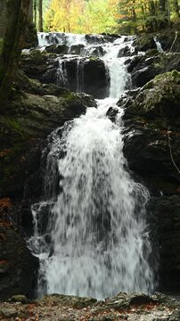 Vertical shot of cascading waterfall in a autumn forest, Josefsthaler Wasserf&auml;lle, Bavaria