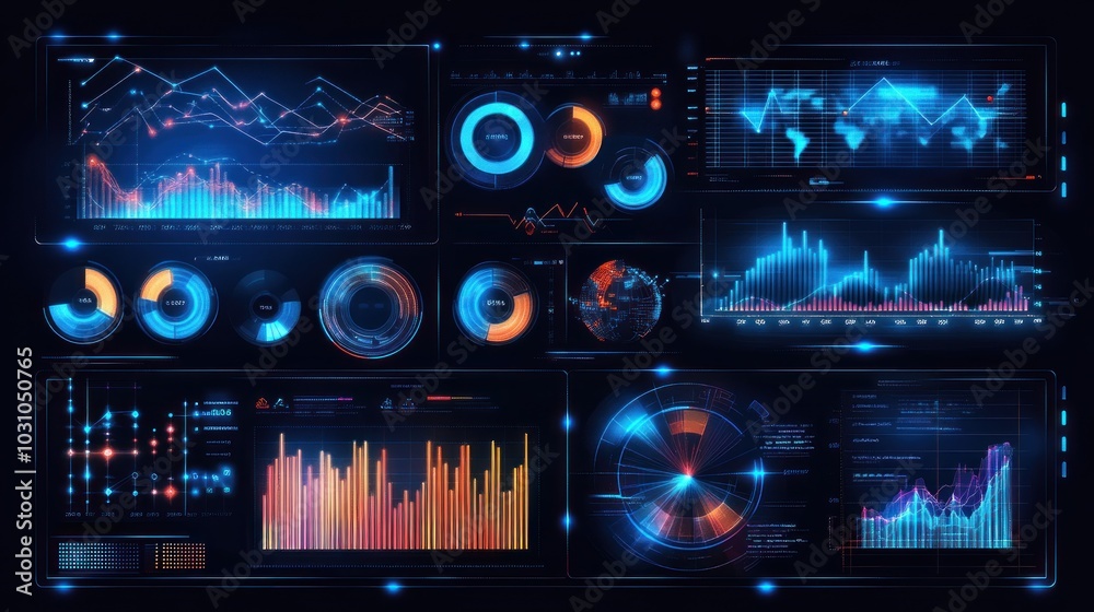 Poster Futuristic Digital Interface with Data Visualizations and Graphs