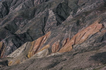 Close up of Paleta del Pintor (Monolith Painter`s Palette) a colorful mountain in Maimara, Jujuy, Argentina