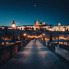 Prague Castle night, gothic, Czechia