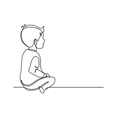 Continuous line drawing of a child sitting on the floor. Vector illustration