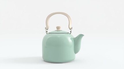 Obraz premium Stylish pastel green kettle with a white handle sitting on a simple background