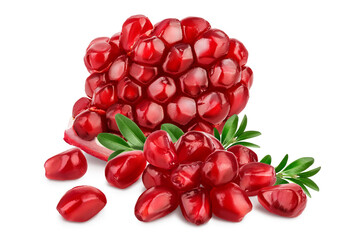 Pomegranate piece isolated on white background with full depth of field.