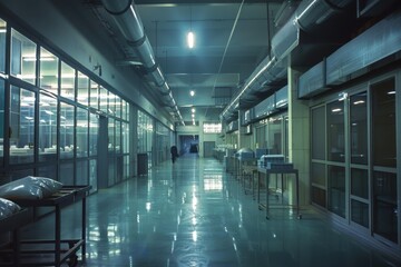 Fototapeta premium Robotic arm operating on a conveyor belt in a modern manufacturing facility during daytime, illustrating automation in production processes