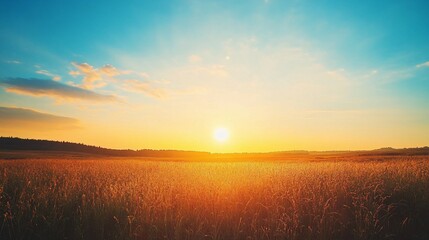 Fototapeta premium Golden Field at Sunset with Sun Glowing Through Grass