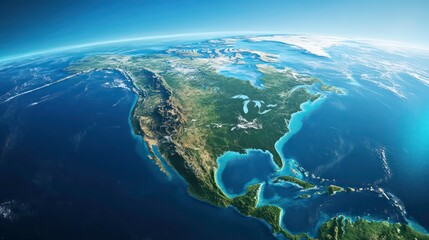 A satellite view of North America, with a detailed terrain map.