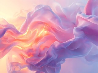 Fototapeta premium Abstract digital art with swirling pink and orange colors, resembling smoke or flowing fabric.