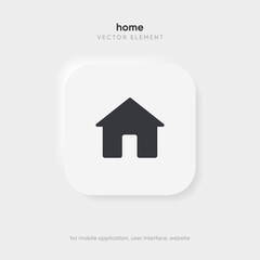 3d minimal modern home, homepage, base, main page, house push button icon emblem symbol, sign. 3d home icon. Mobile app icons. Device UI UX mockup. Isolated vector elements.