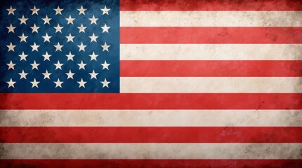 Fototapeta premium Vintage American flag with faded colors and distressed texture showcasing history and patriotism