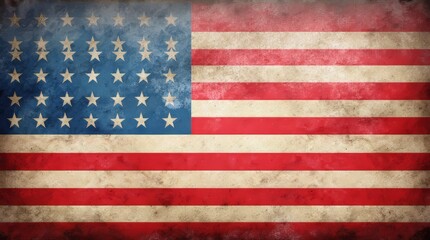 Vintage American flag with faded colors and distressed texture showcasing history and patriotism