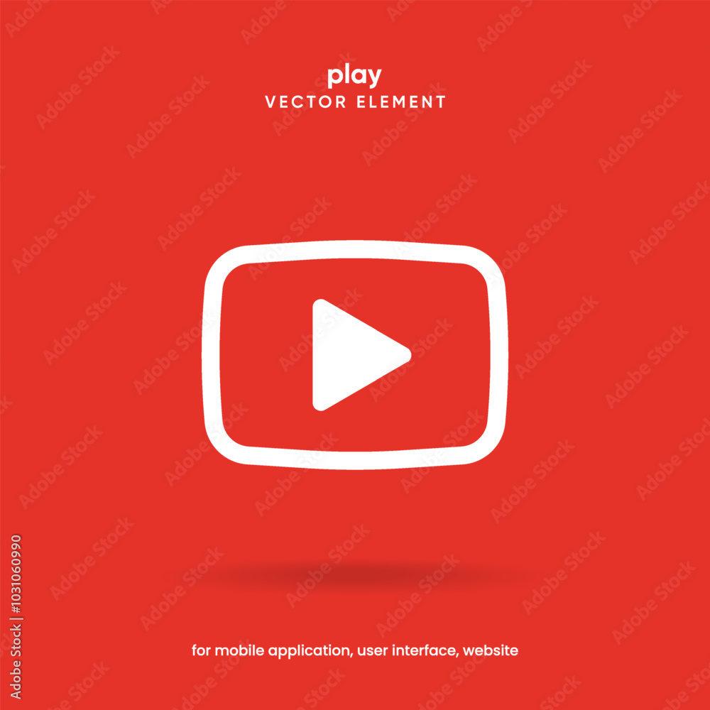 Aufkleber Flat style red play button icon. Start sign. Play music or sound vector element for UI UX, website, mobile app.