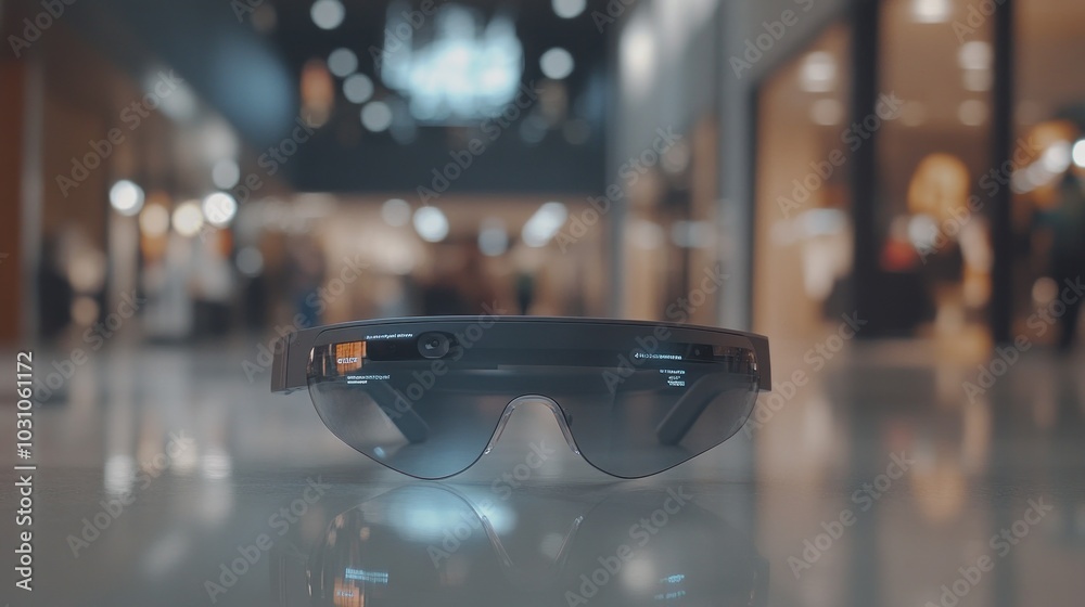 Poster futuristic smart glasses with camera lens and display