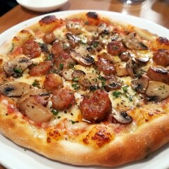 Italian mushroom and sausage pizza.