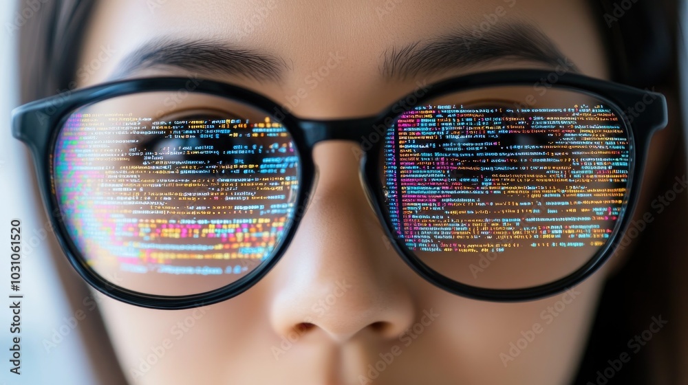 Aufkleber close-up of glasses reflecting computer code