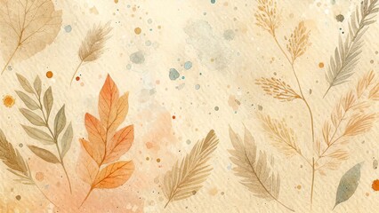 Delicate watercolor illustration of autumn leaves and abstract shapes
