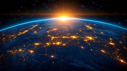 Fototapeta premium An aerial shot of a digital globe with trade routes connecting major countries, illustrating global free trade agreements and partnerships. 