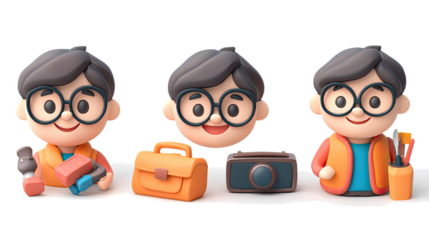 Cute Young Smiling Happy Men With Various Objects on White Background Generative AI