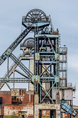 Hatfield Colliery near Doncaster, Yorkshire. Old headstocks and winding gear from the abandoned Coal Pit. Relic from the industrial revolution and the UK mining industry. 