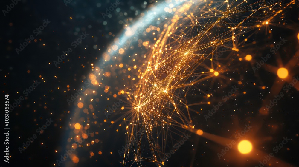 Poster abstract digital rendering of a glowing network of connections around the globe.
