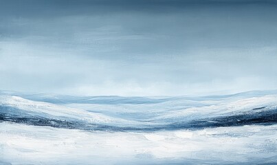 Abstract frozen landscape with layered snow textures and subtle winter light blending into the horizon