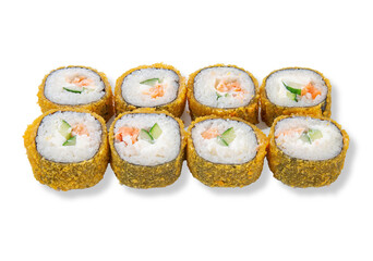 fried sushi rolls on a white background