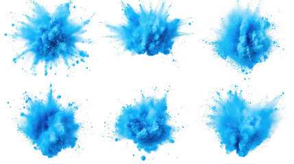 Set of Abstract Blue Powder Splats on a White Background Generative AI