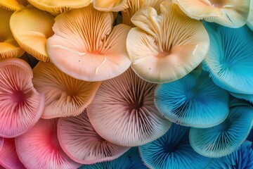 Colorful assortment of mushrooms in various shapes and sizes with delicate textures showcasing nature's beauty in a forest setting