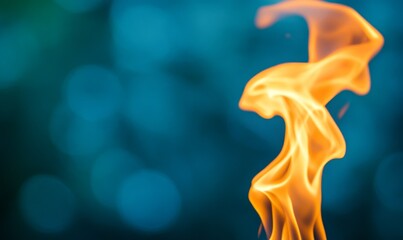 A blue background with a yellow flame on the right side