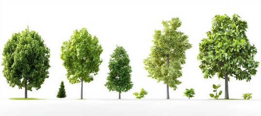 Isolated trees and pines in a forest landscape on a transparent background